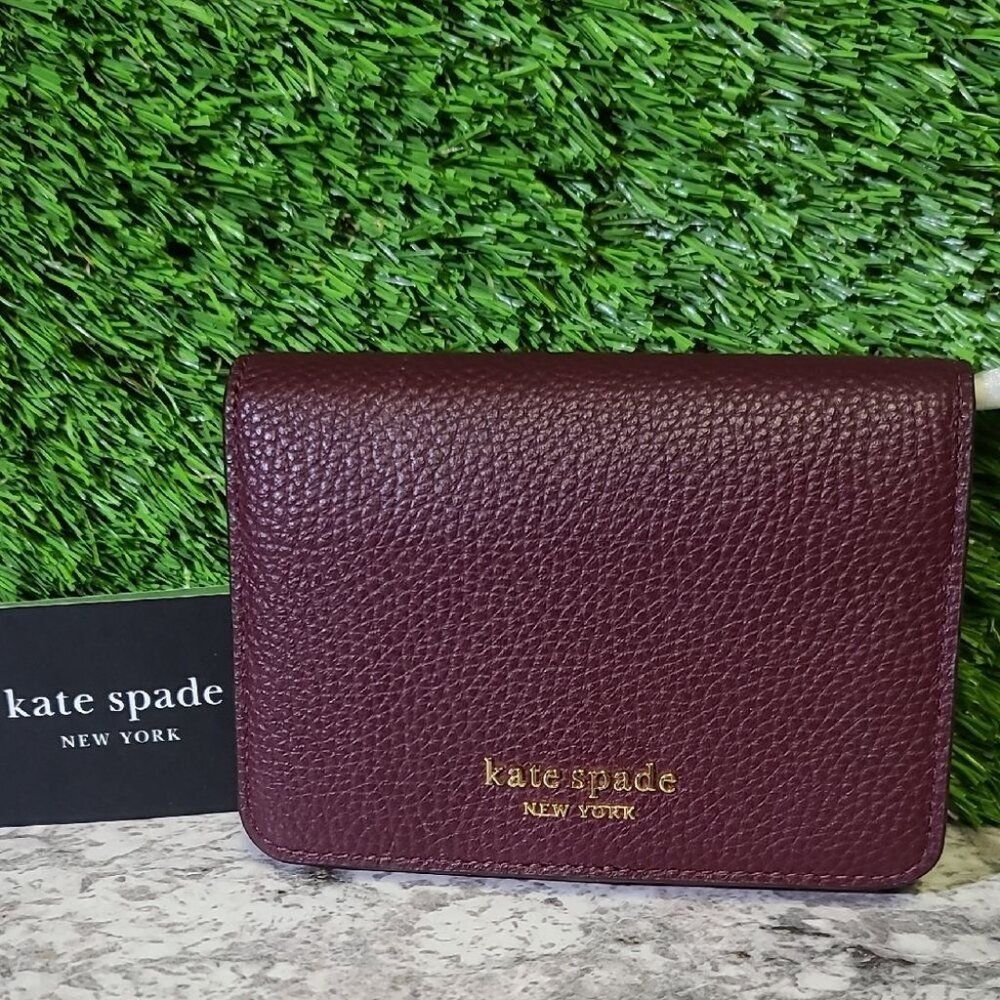kate spade Ava Pebbled Leather Bifold Card Case Cordovan One Size NWT